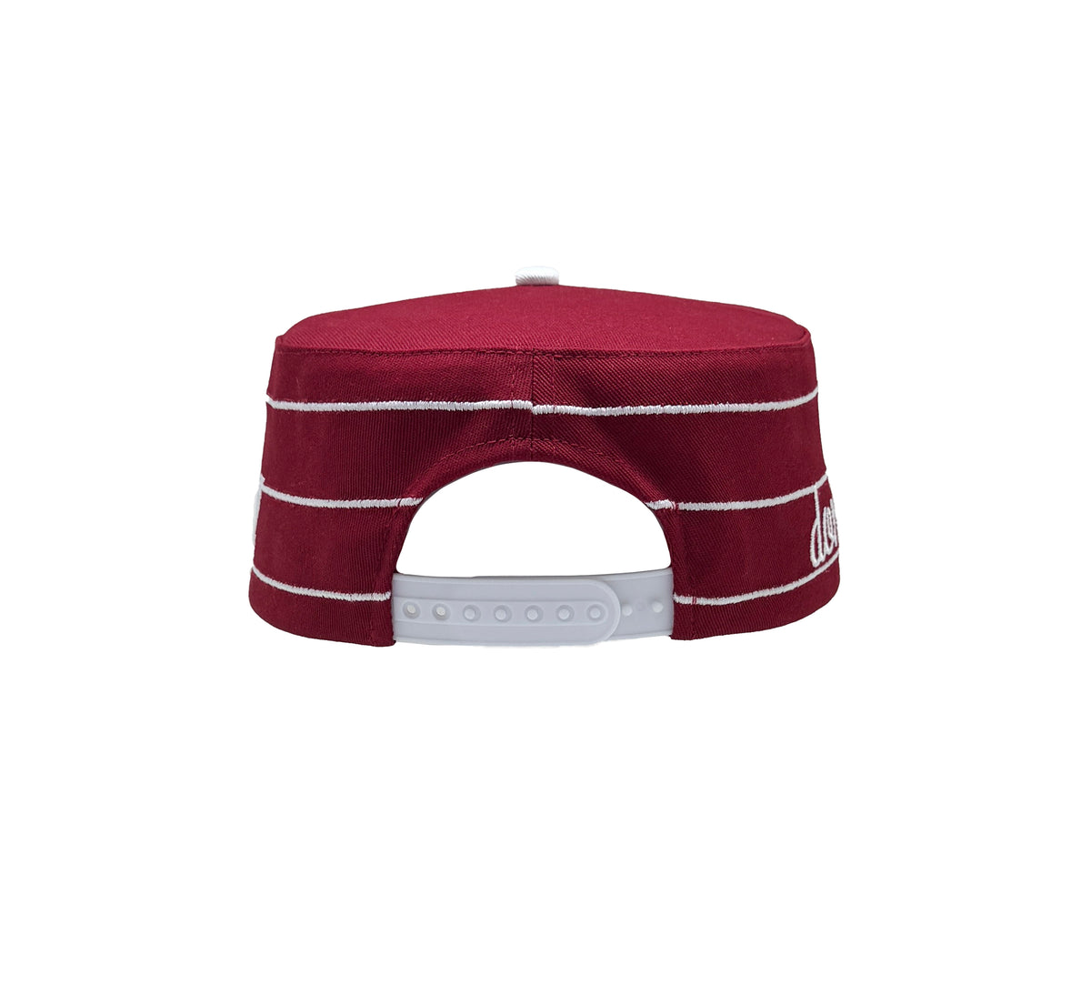 MAROON & WHITE PILLBOX CAP 2 — back view